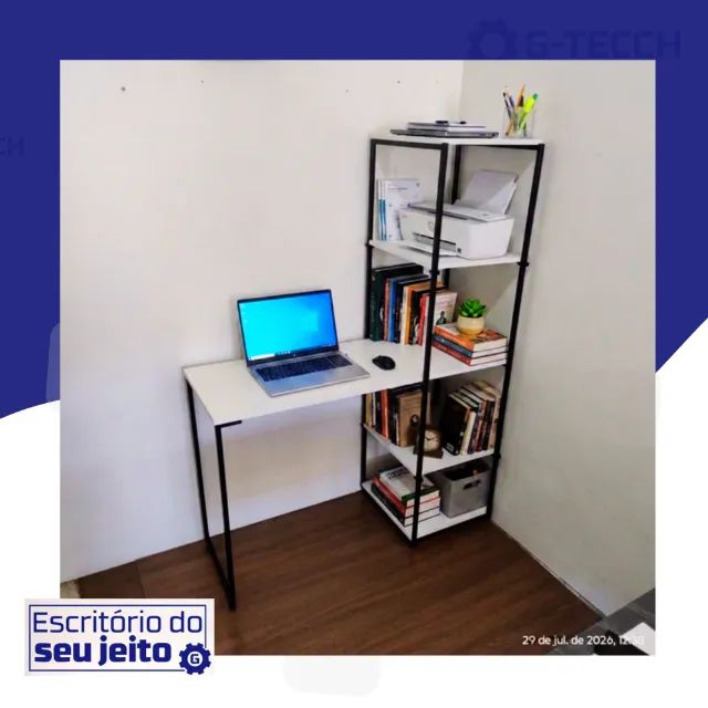 Escrivaninha Industrial NOVA Mesa Multiuso com Estante para Computador Notebook de Estudo - Foto 3