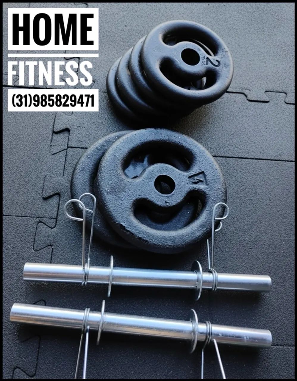 kit com 16 kg de Anilhas e 2 Barras com presilhas