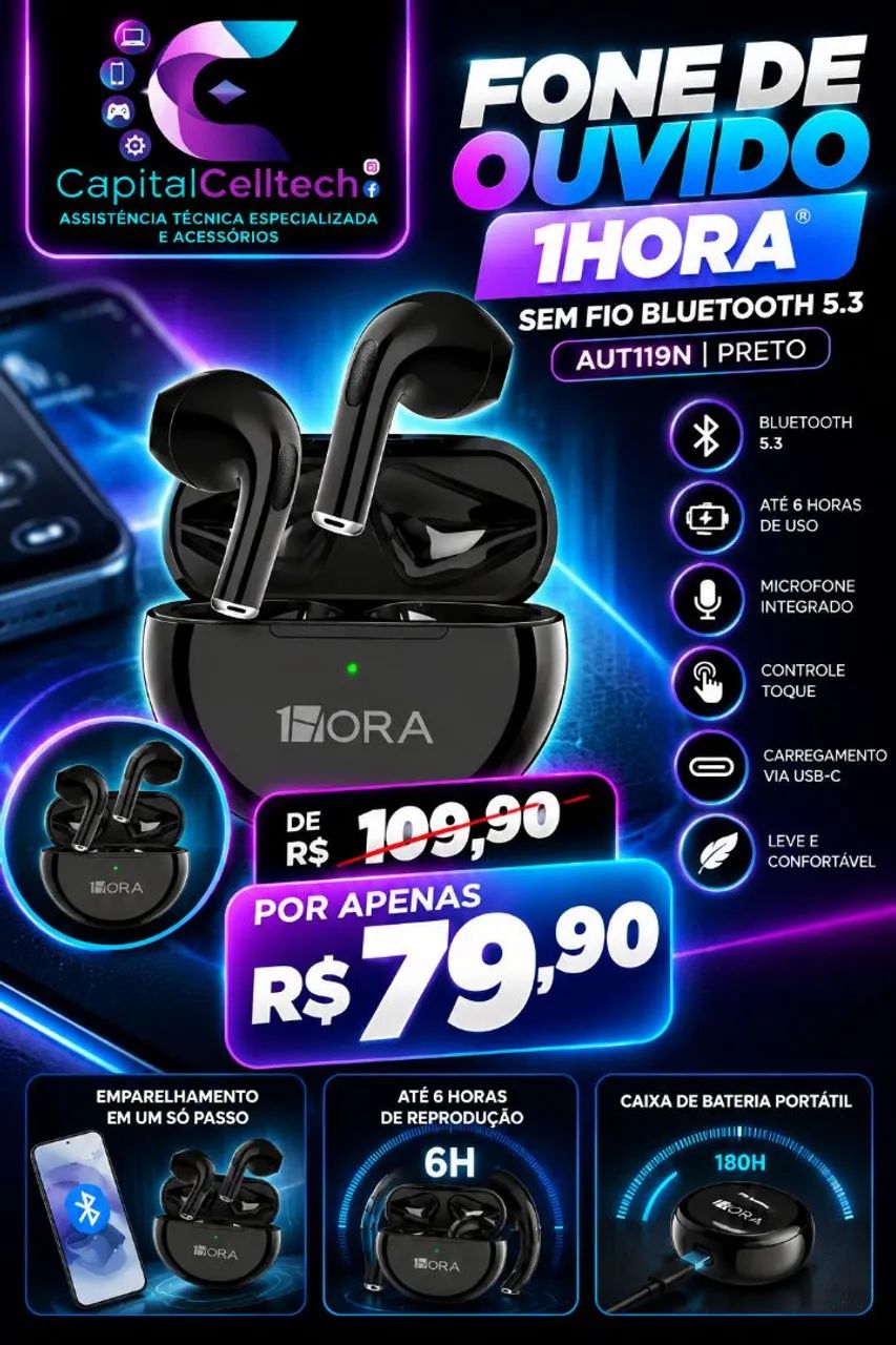 Fone Bluetooth sem fio