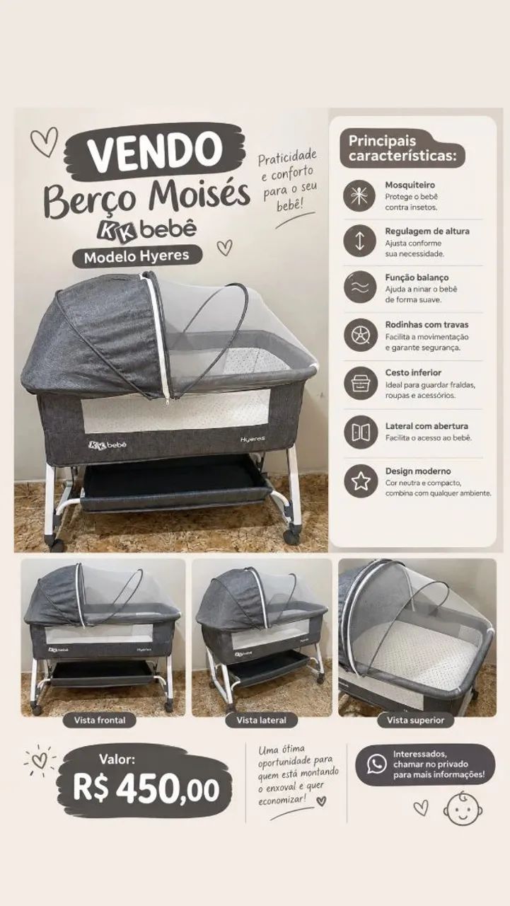 BERÇO DE BEBÊ ESTILO MOISÉS 