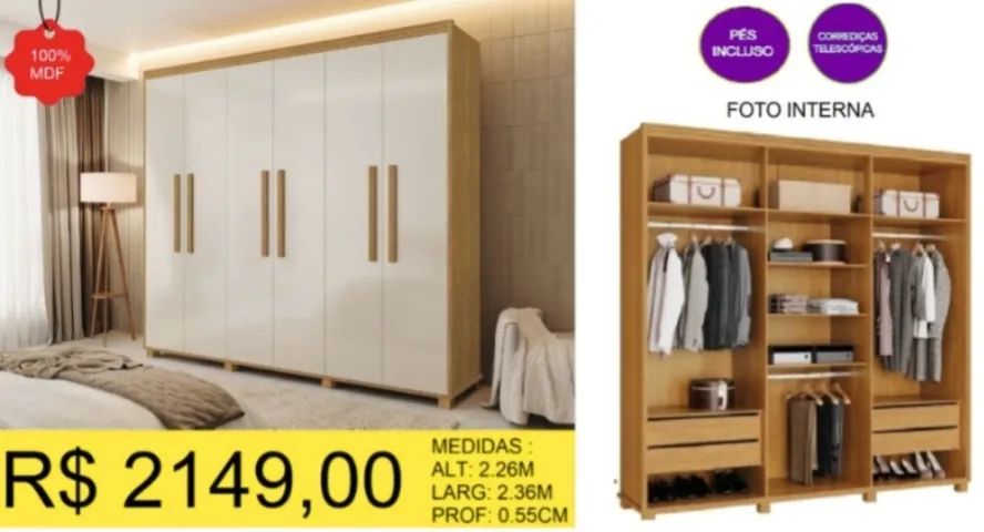 ROUPEIRO CASAL 100% MDF A PRONTA-ENTREGA 