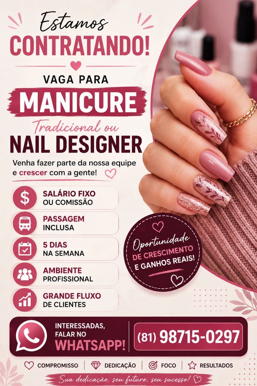  Vagas de Nail Designer ou Manicure Tradicional 