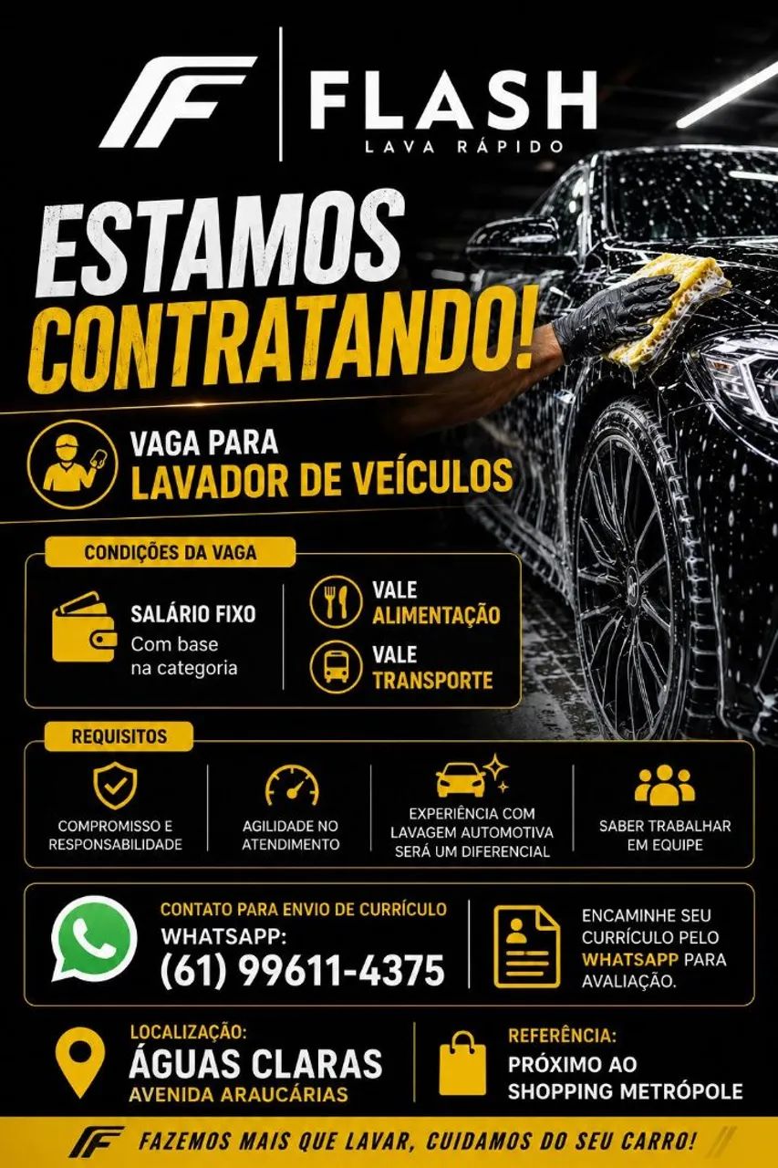 Vaga de lavador de carros e interneiros