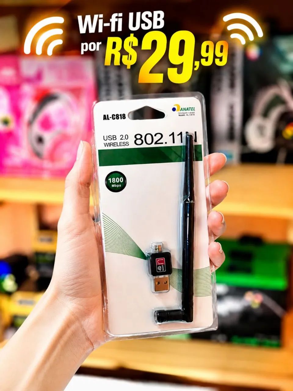 Adaptador Wi-fi USB Novo POTENTE 