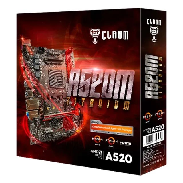 PLACA MÃE A520M TITANIUM - SOCKET AM4 - DDR4 - M.2 NVME - CHIPSET A520 - CLANM