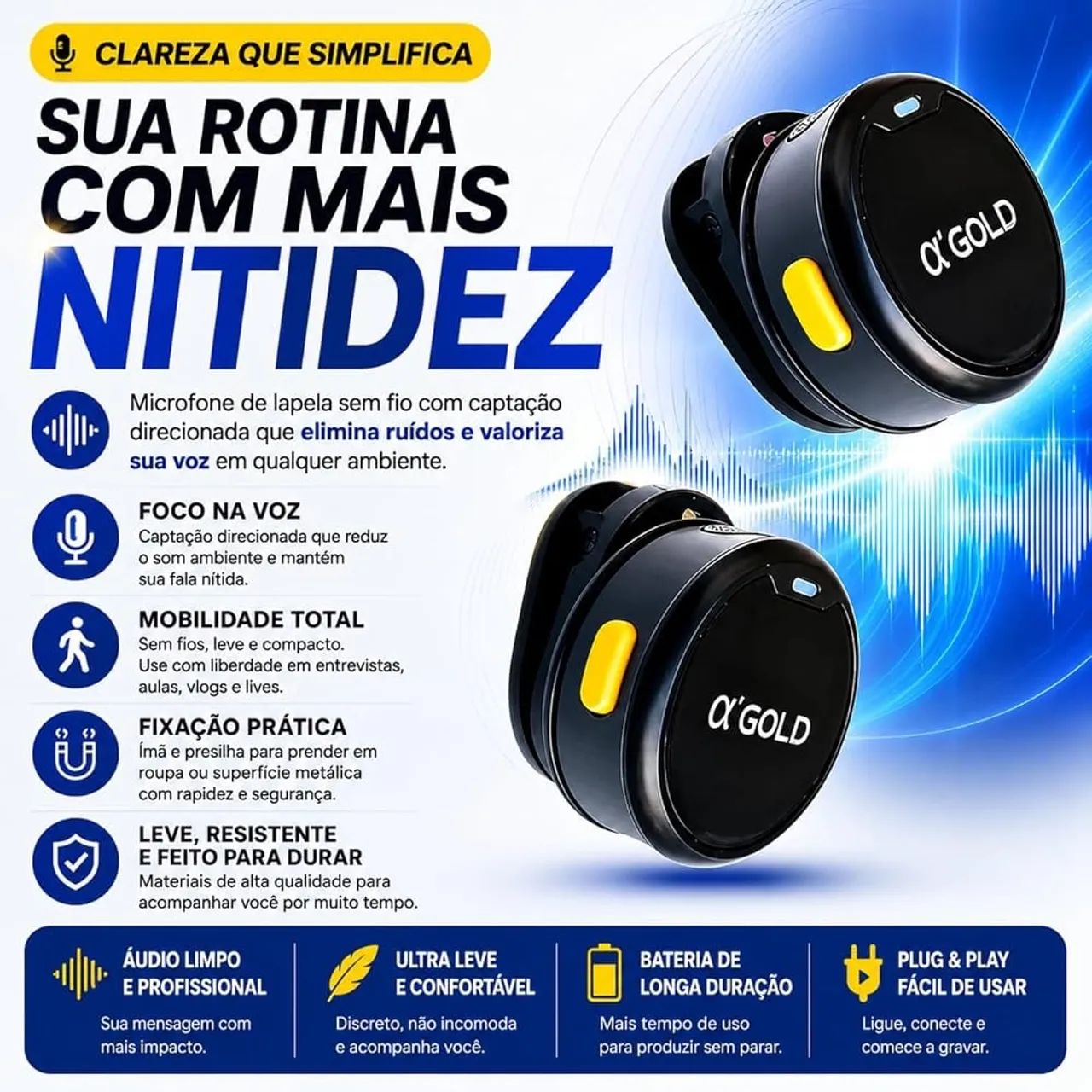 Microfone Lapela Sem Fio 2 em 1 para iPhone e Android - Foto 3