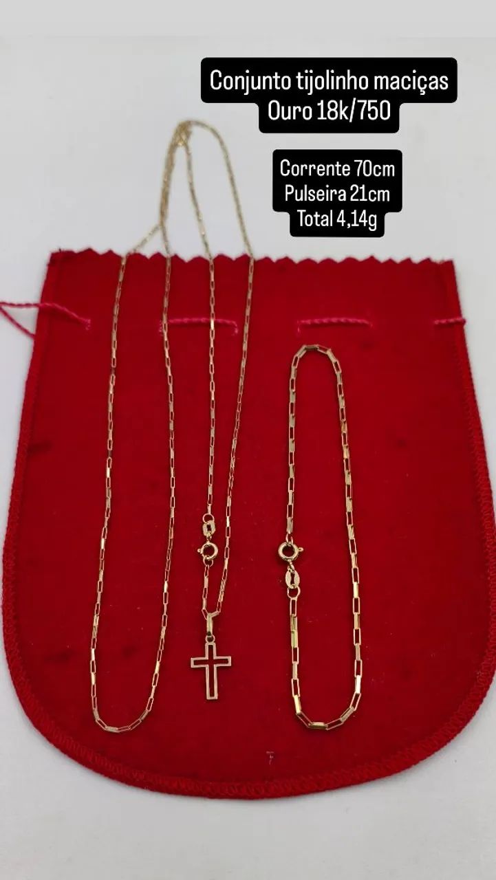 Conjunto tijolinho maciças ouro 18k/750