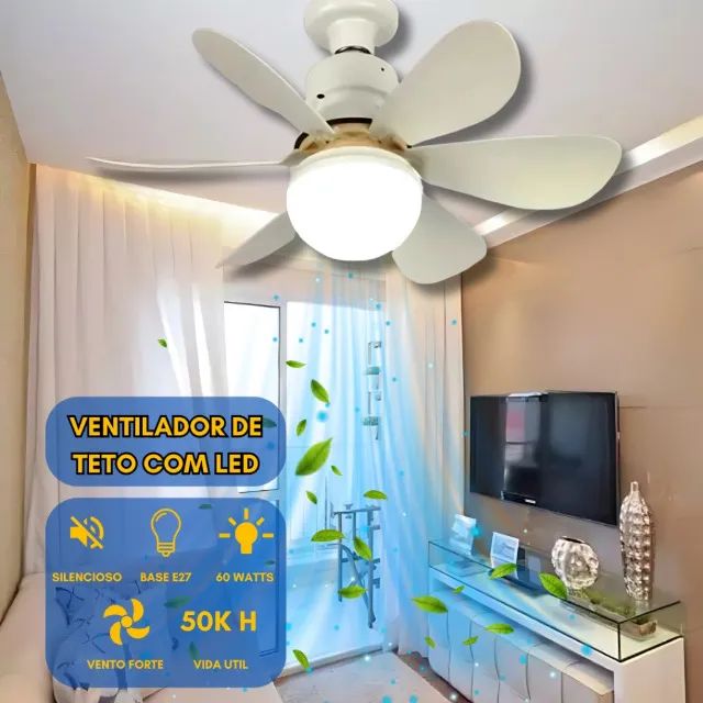 Ventilador de Teto Com Luz 60w Led 3 Tipos de Luz + Controle Remoto Ventilador