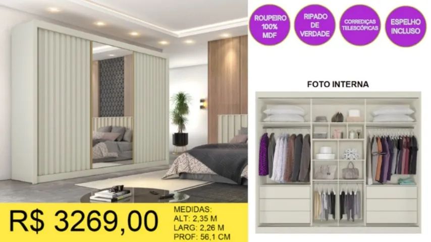 ROUPEIRO CASAL 100% MDF A PRONTA-ENTREGA 