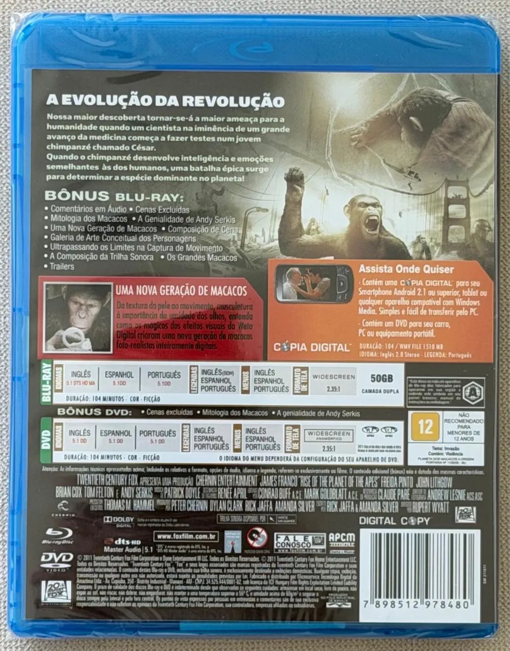Blu-ray Planeta dos Macacos A Origem (original e lacrado) - DVD