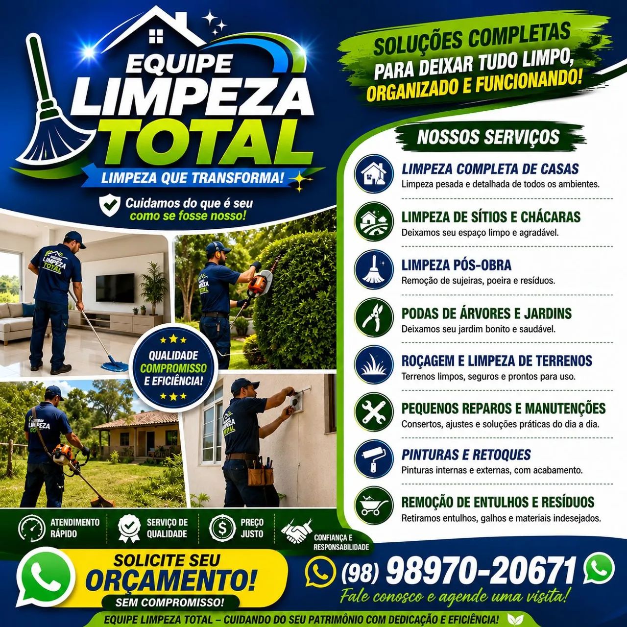Fazemos limpeza e pequenos reparos com agilidade e eficiência 