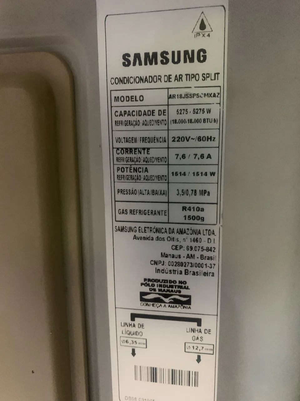 Ar condicionado split Samsung inverter 18 mil Btus quente e frio