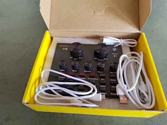 V8 Audio Sound Card Usb 5.0 Headset Microfone Webcast Live - Foto 3