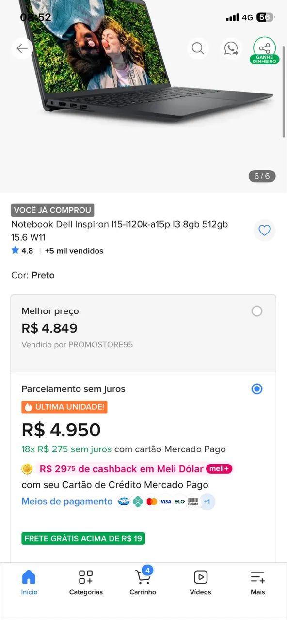 NOTEBOOK DELL SEMI NOVO