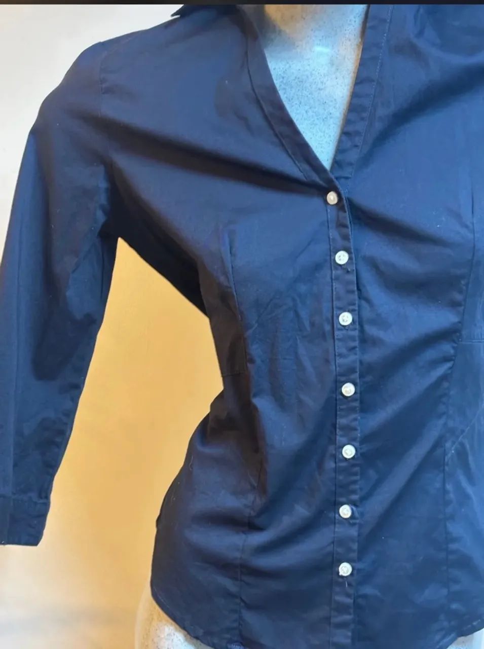 camisa social zara basic azul marinho p - Foto 4