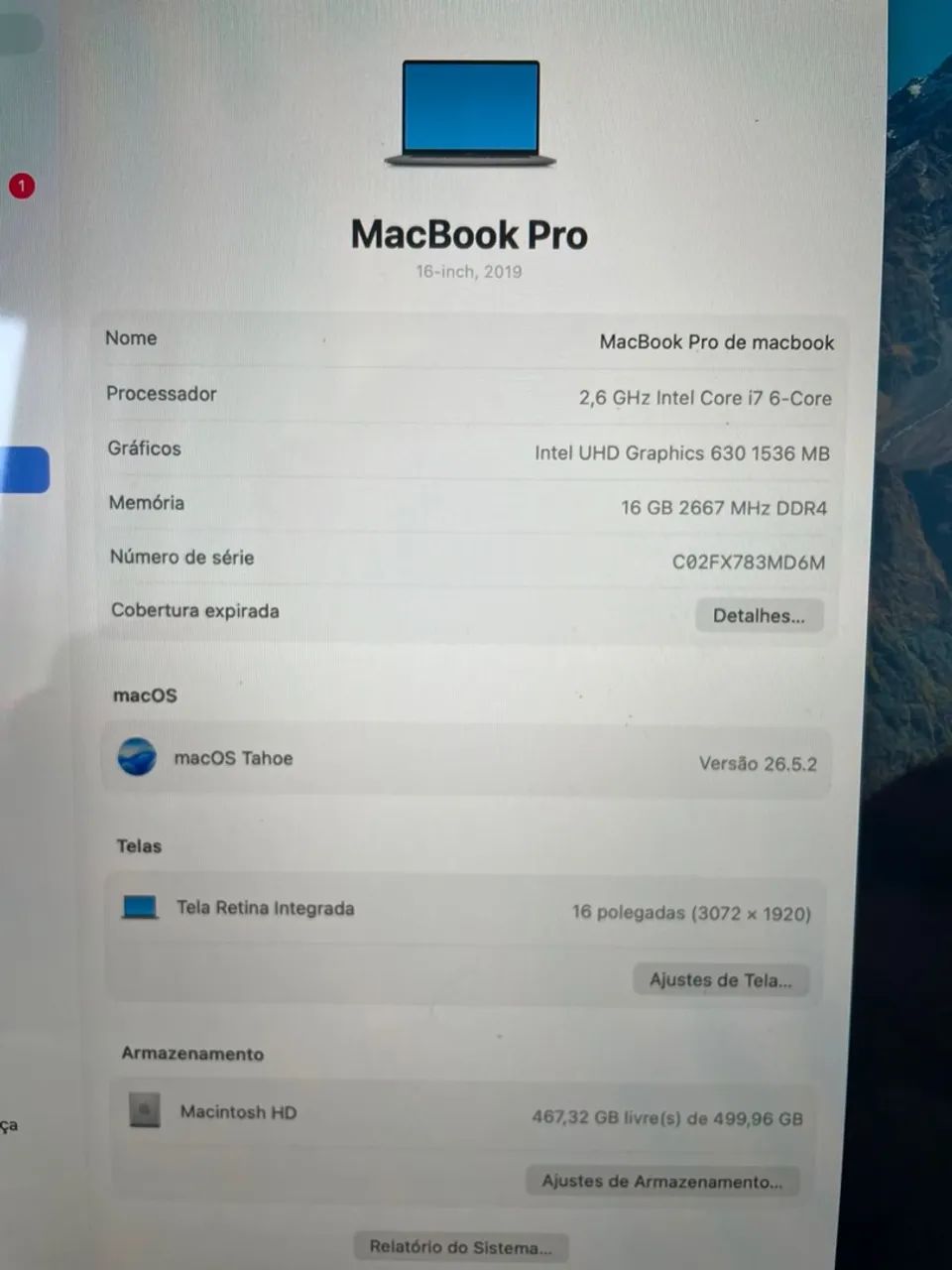 MacBook Pro 2019 -16 polegadas - i7 6-core 16GB SSD 512 bateria excelente.  - Foto 2