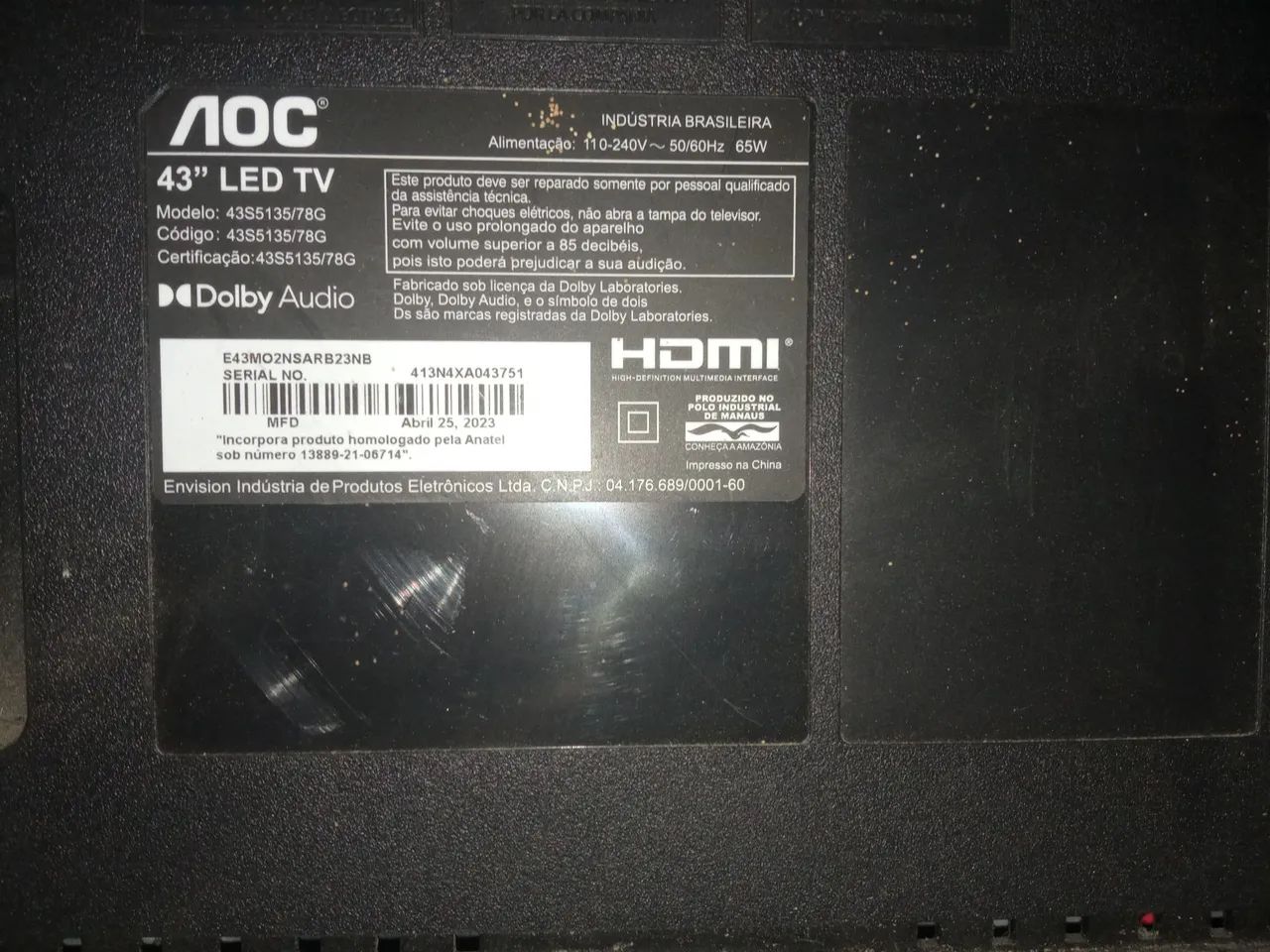 Televisão 43 polegadas com defeito para retirada de peças marcação AOC pra vender 100 reis - Foto 3