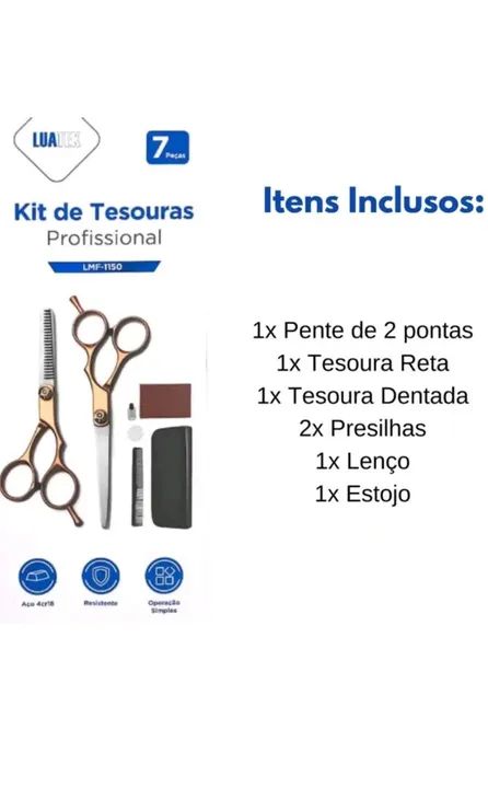 Kit Tesoura Profissional Salão Cabelereiro Barbeiro - Foto 2