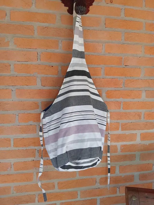 bolsa azul listrada dupla face artesanal - Foto 2