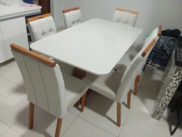 mesa de jantar com 6 cadeira em Veludo Tampo de vidro 