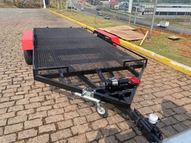 Carretinha Guincho Plataforma para Carros 2 Eixos Basculante com Freio