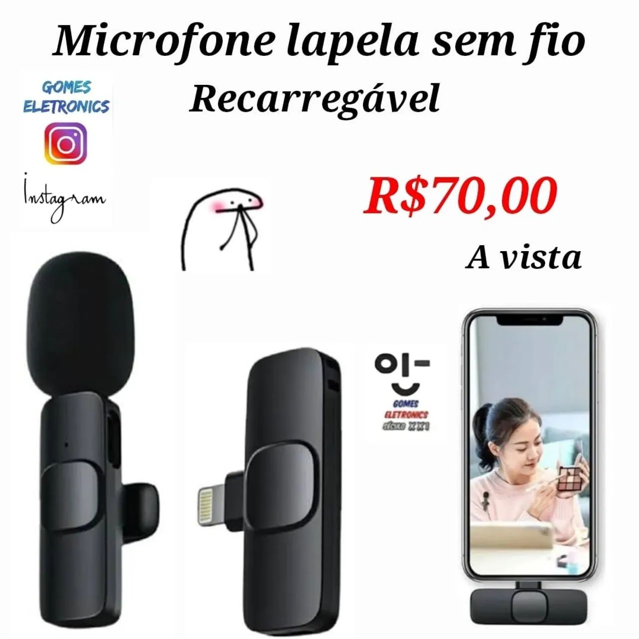 Microfone Lapela Sem Fio Recarregável - Iphone