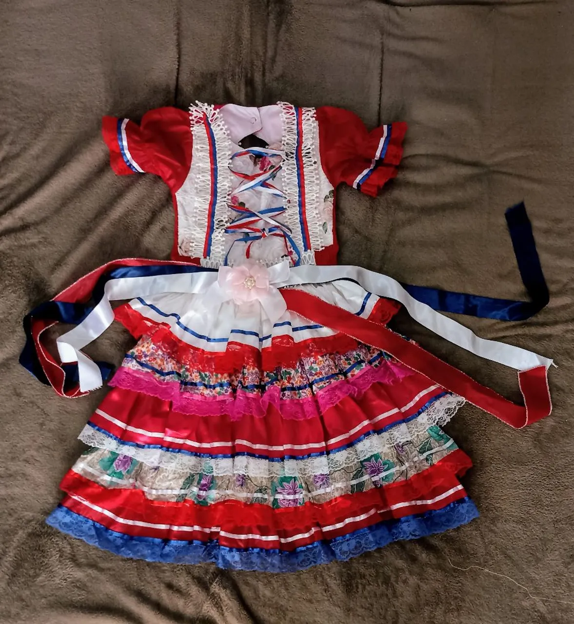 Vestido Festa Junina Infantil Vermelho e Branco