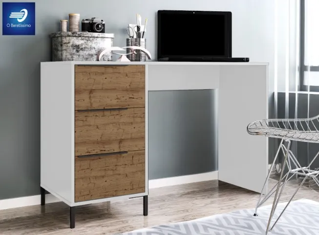 Mesa/Escrivaninha Office com 3 Gavetas e Pés Metálicos
