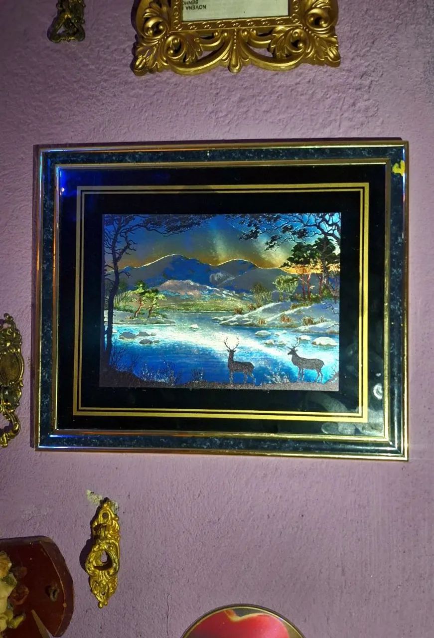 Quadro cintilante paisagem vintage antigo quando bate luz ele cintilante mais ainda - Foto 4