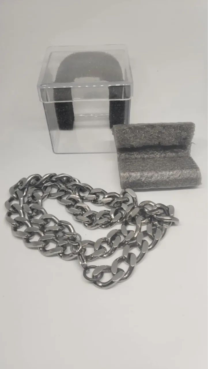 Cordão aço inox de corrente grossa + caixinha de brinde