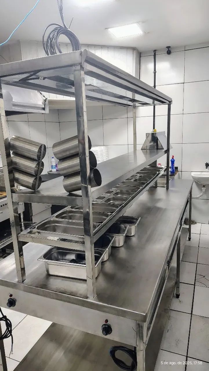 Bancada e prateleiras de aço inox para cozinha industrial - Foto 6