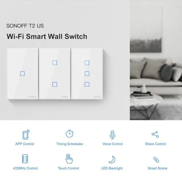 Sonoff Botão-touch T2 Us 4x2  Rf 433mhz Interruptor Wi-fi Android IOS
