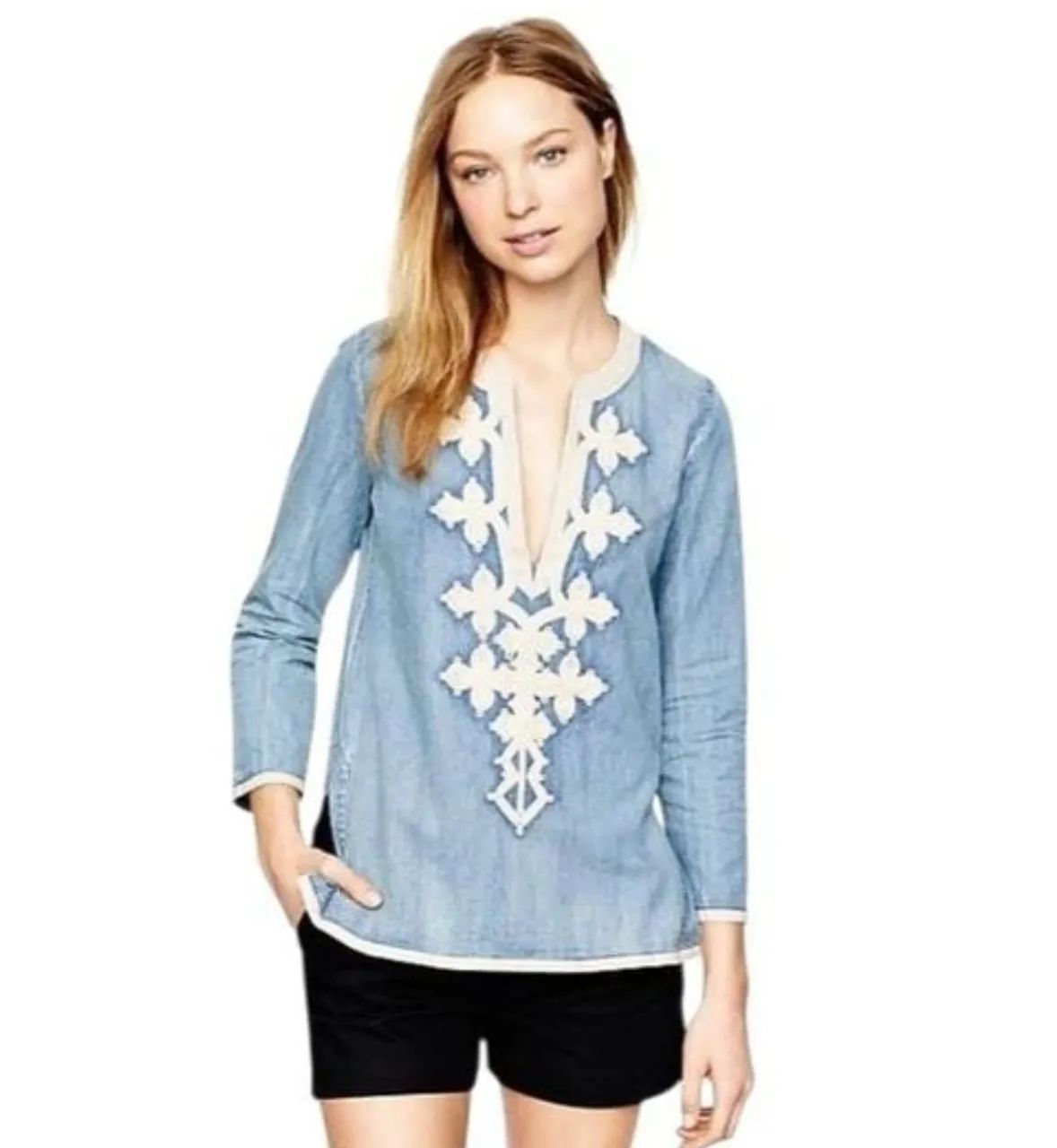 Blusa Jeans Bordada Feminina J.Crew 