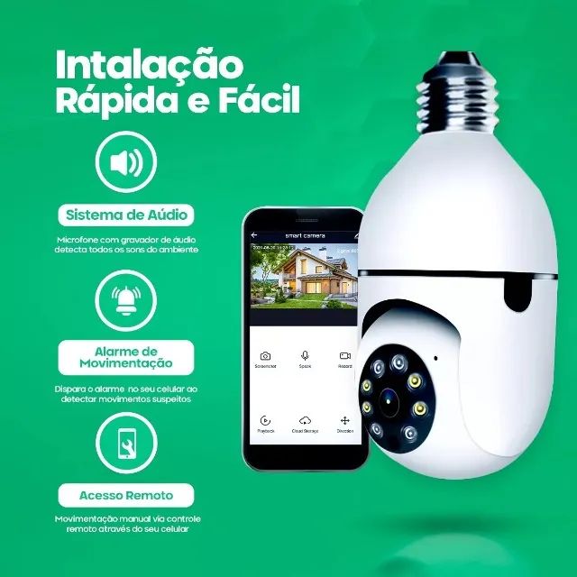 Câmera Wifi Inteligente Lâmpada Panorâmica e Espiã Full HD Visão noturna App Yoosee - Foto 3