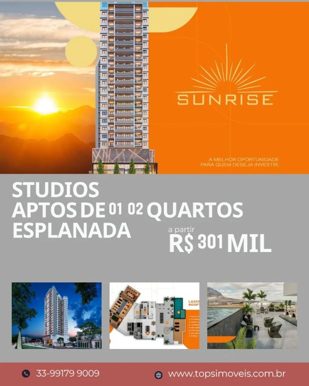 Studios e aptos de 01 e 02 quartos no Esplanada