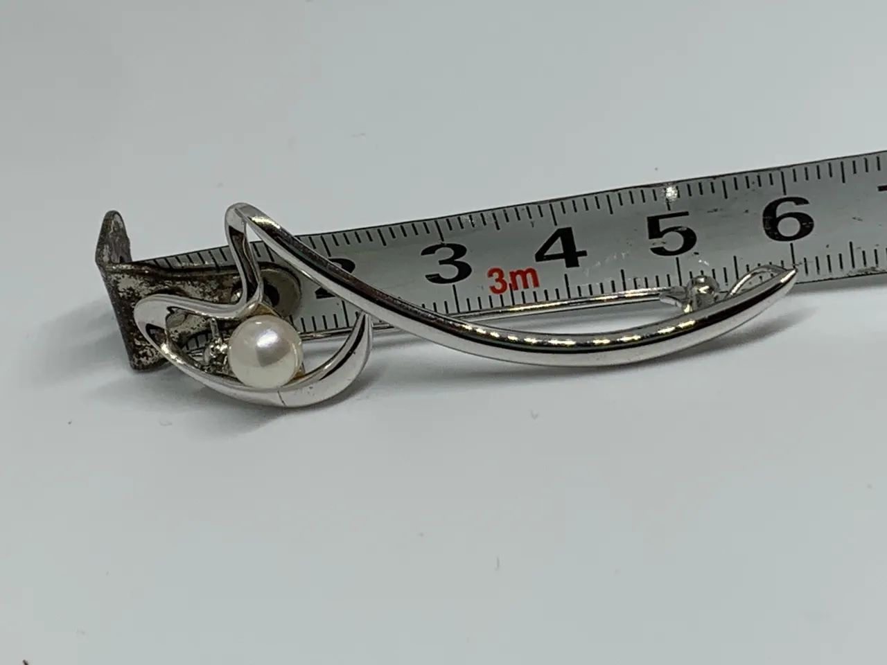 Broche de prata vintage com pérola - Foto 4