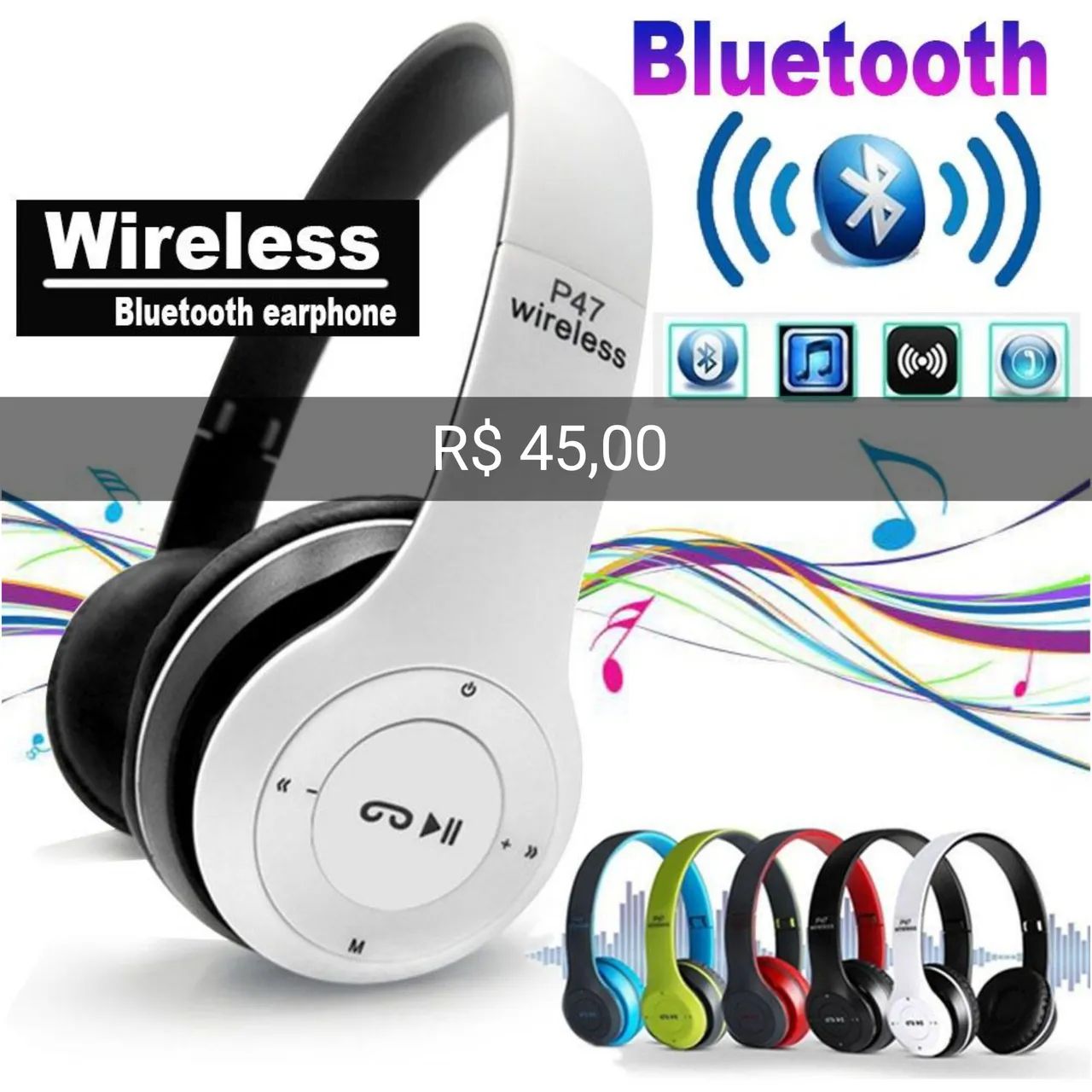 Headphone Fone de Ouvido Bluetooth P47 Wireless sem fio