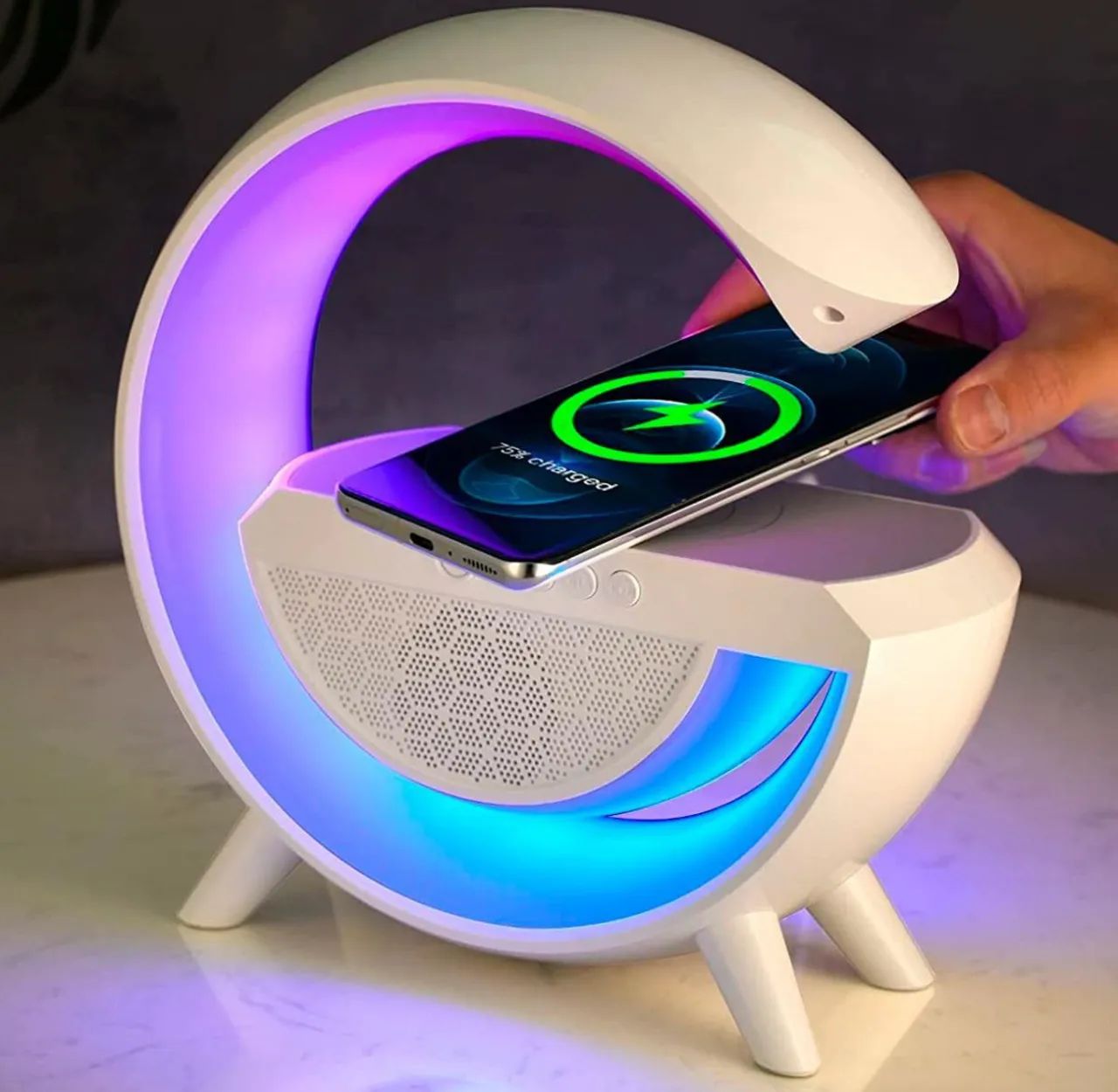 Luminária Rgb G-speaker Carregador Indução Relógio Caixa Som - Foto 2