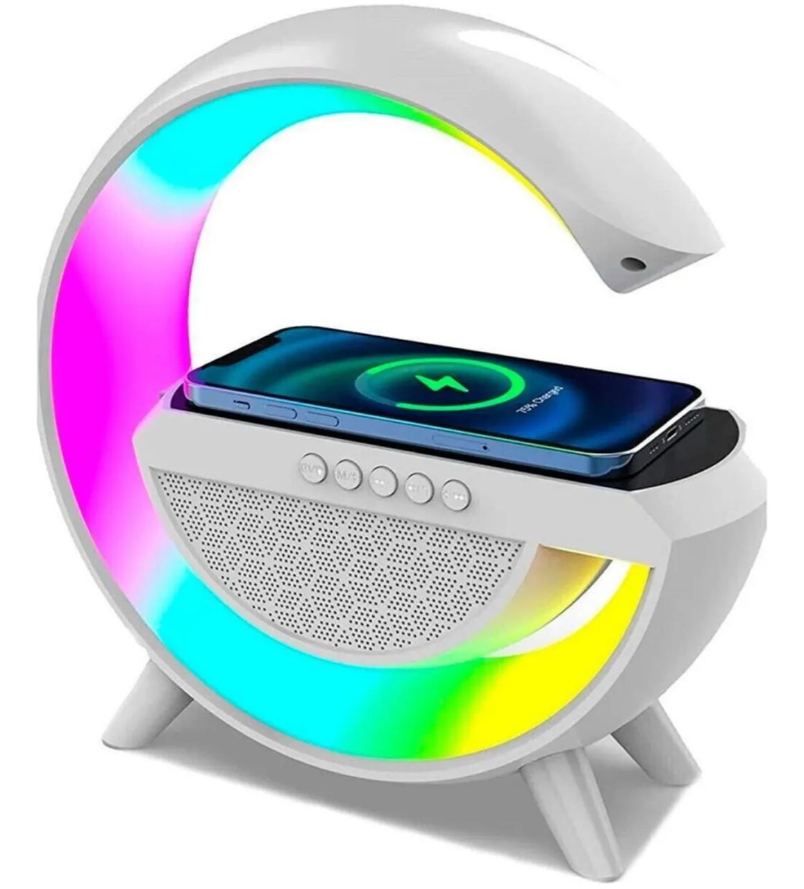 Luminária Rgb G-speaker Carregador Indução Relógio Caixa Som - Foto 5