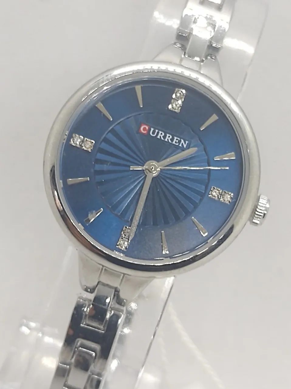 Relogio Feminino Curren Fundo Azul Pulseira Prata - Foto 4