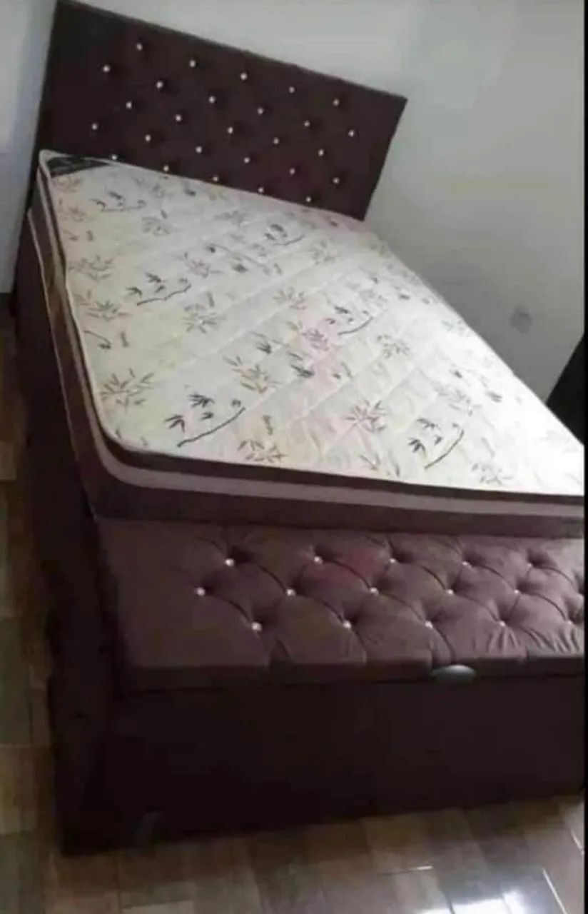 CAMA CASAL COMPLETA ITENS BASE BAU+COLCHÃO + CABECEIRA E RECAMIER 