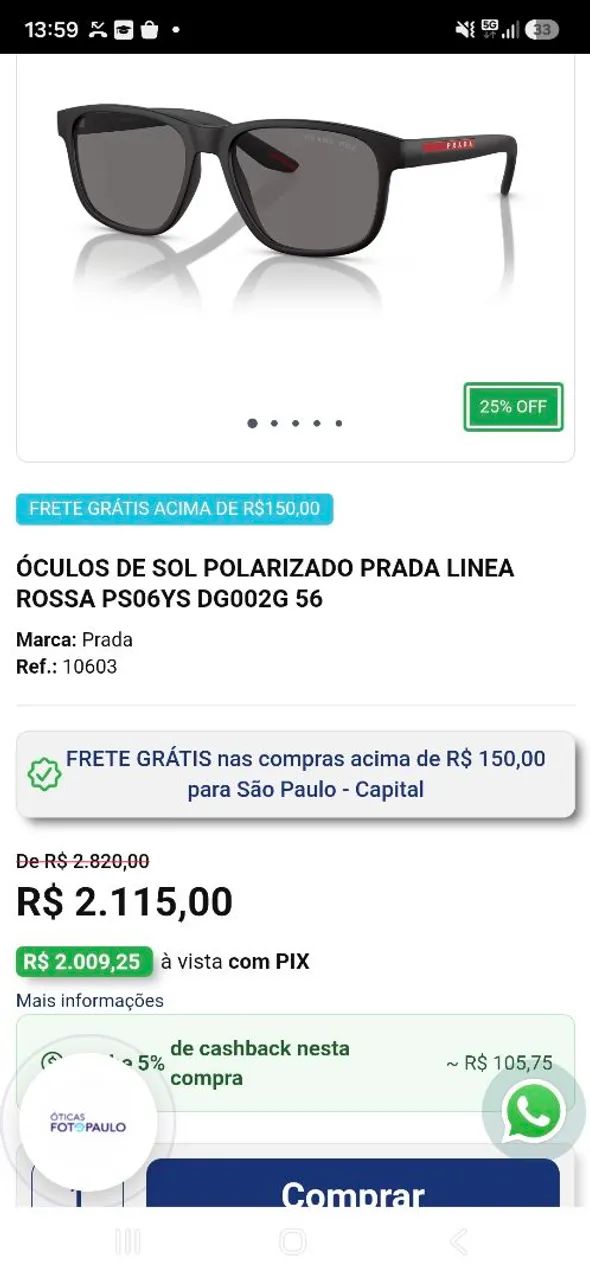 Óculos Prada 100 Original! Com número de série! - Foto 5