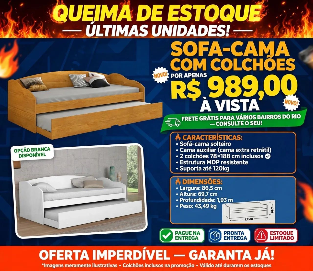 BICAMA COM 2 COLCHÕES E FRETE GRÁTIS: AQUI É UMA ATRÁS DA OUTRA!!