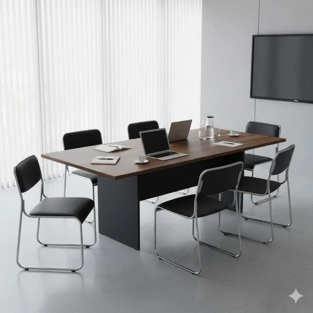 KIT MESA DE REUNIÃO 1,60X0,90 COM 6 CADEIRAS FIXAS 