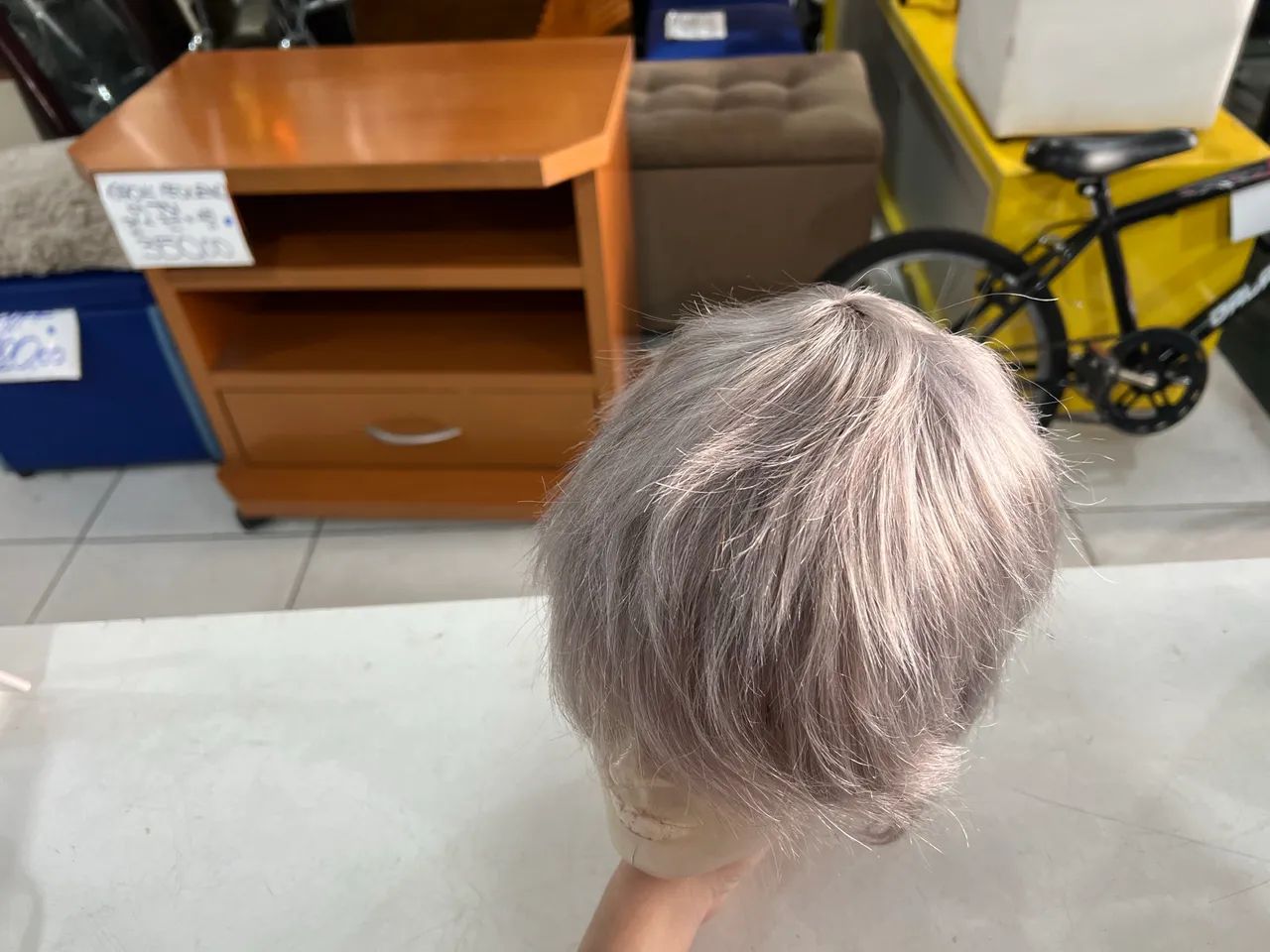 Lace Cinza Curta Natural Wig - Foto 5