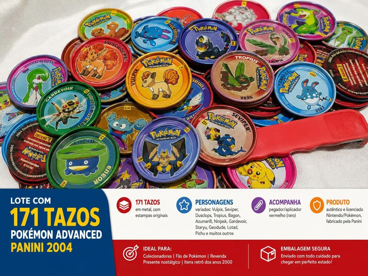 LOTE COM 185 TAZOS POKÉMON ADVANCED - PANINI 2004