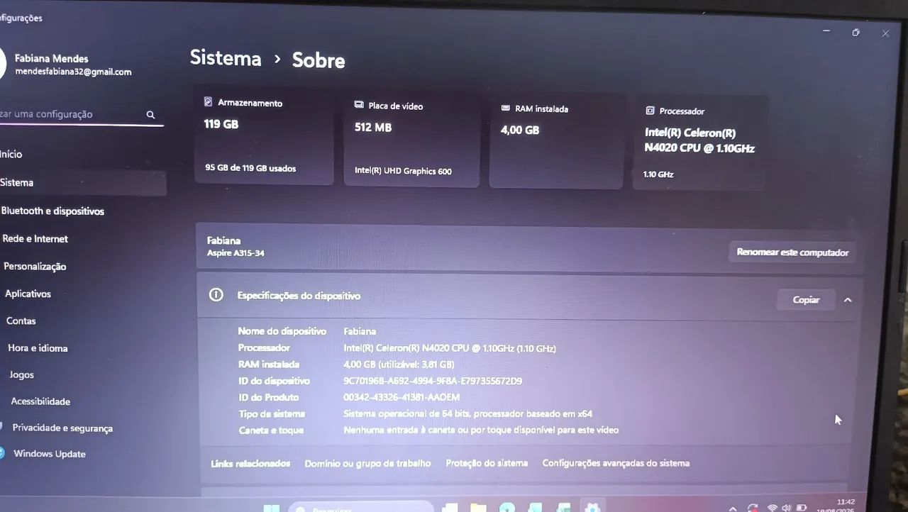 Notebook Acer  vende-se 