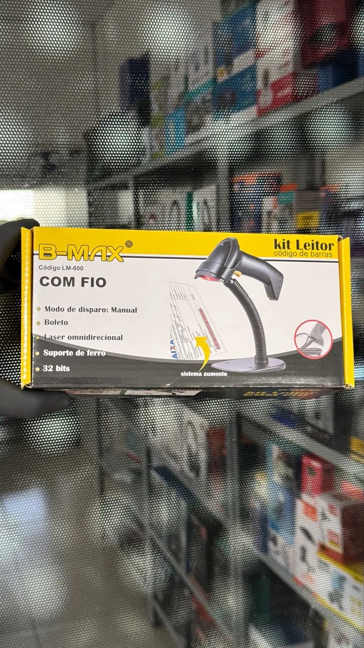 Leitor de código de barras USB com suporte 