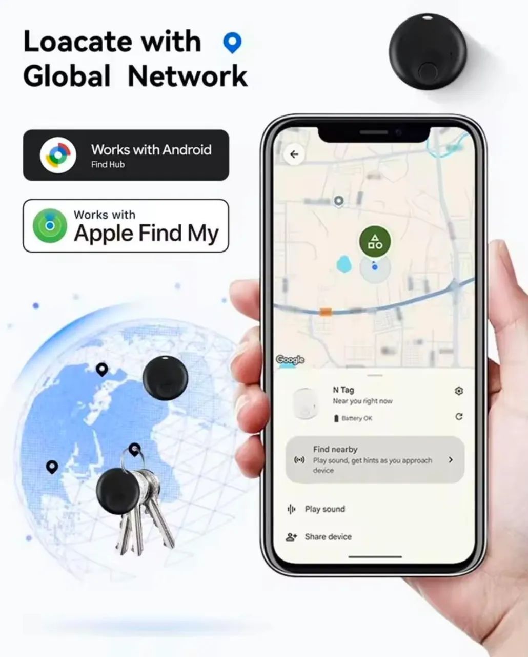 Smart Tag Rastreador Bluetooth Android e iOS Compatível Find My e Google Find Hub Preto - Foto 5