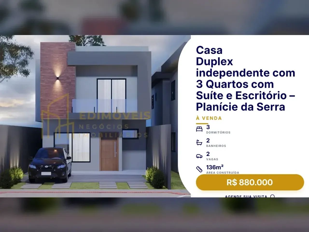 Casa Duplex Exclusiva em Planície da Serra  3 Quartos e Escritório